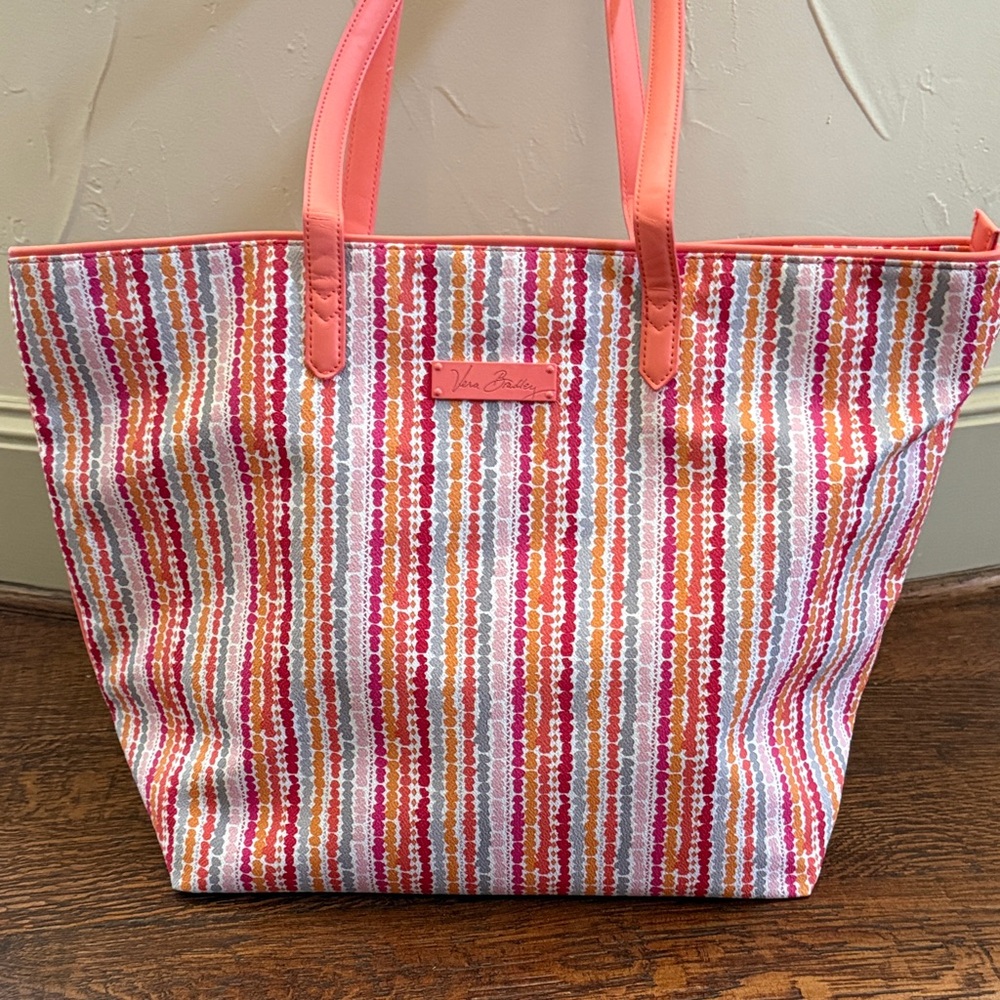 Vera Bradley Coral Pink Orange Stripe Tote